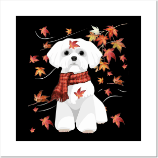 Maple Dog Leaf Fall Hello Autumn Funny Westie Lover Posters and Art